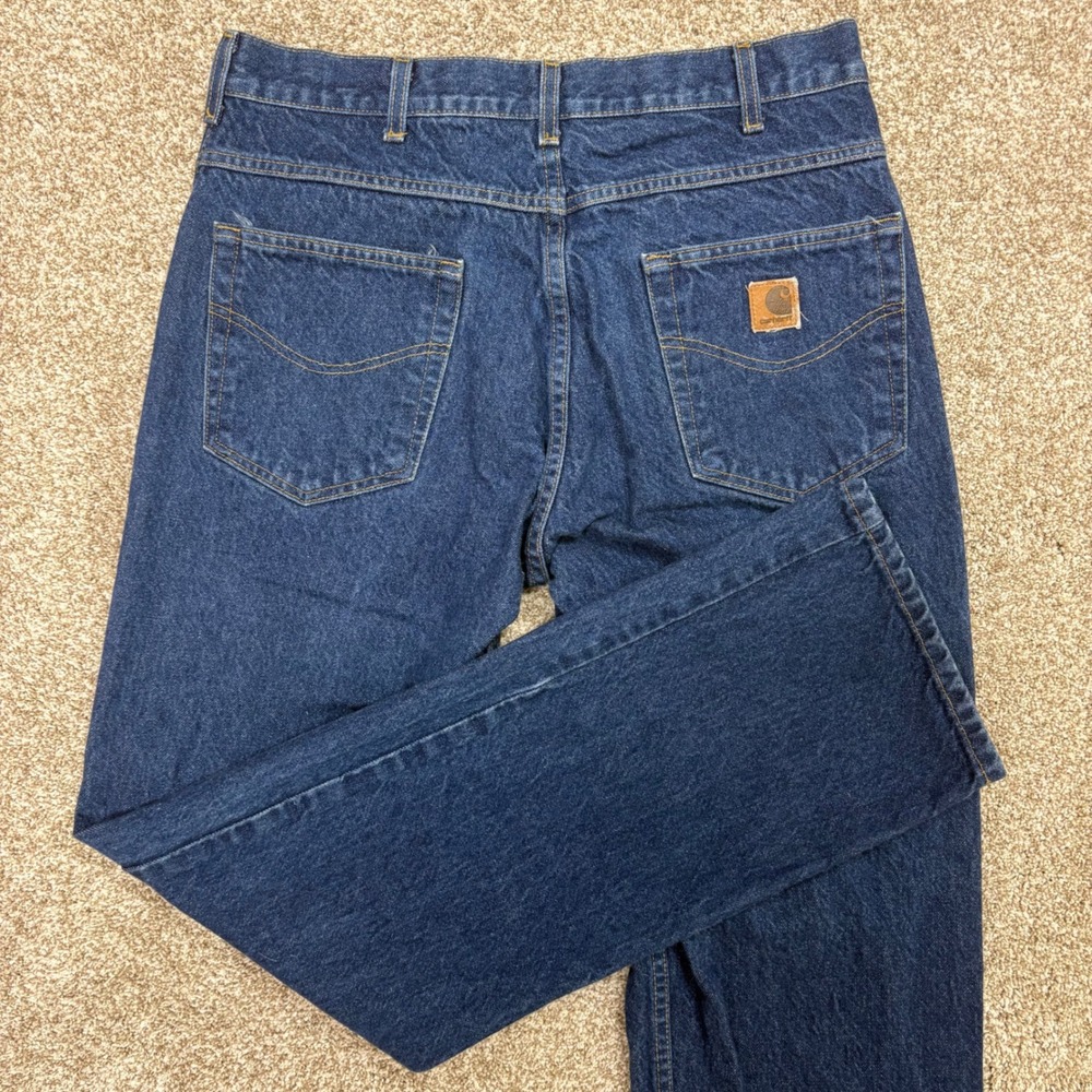 VTG Carhartt Jeans Mens 34x32 Blue Straight Leg Dark Wash Denim Workwear B19PRW